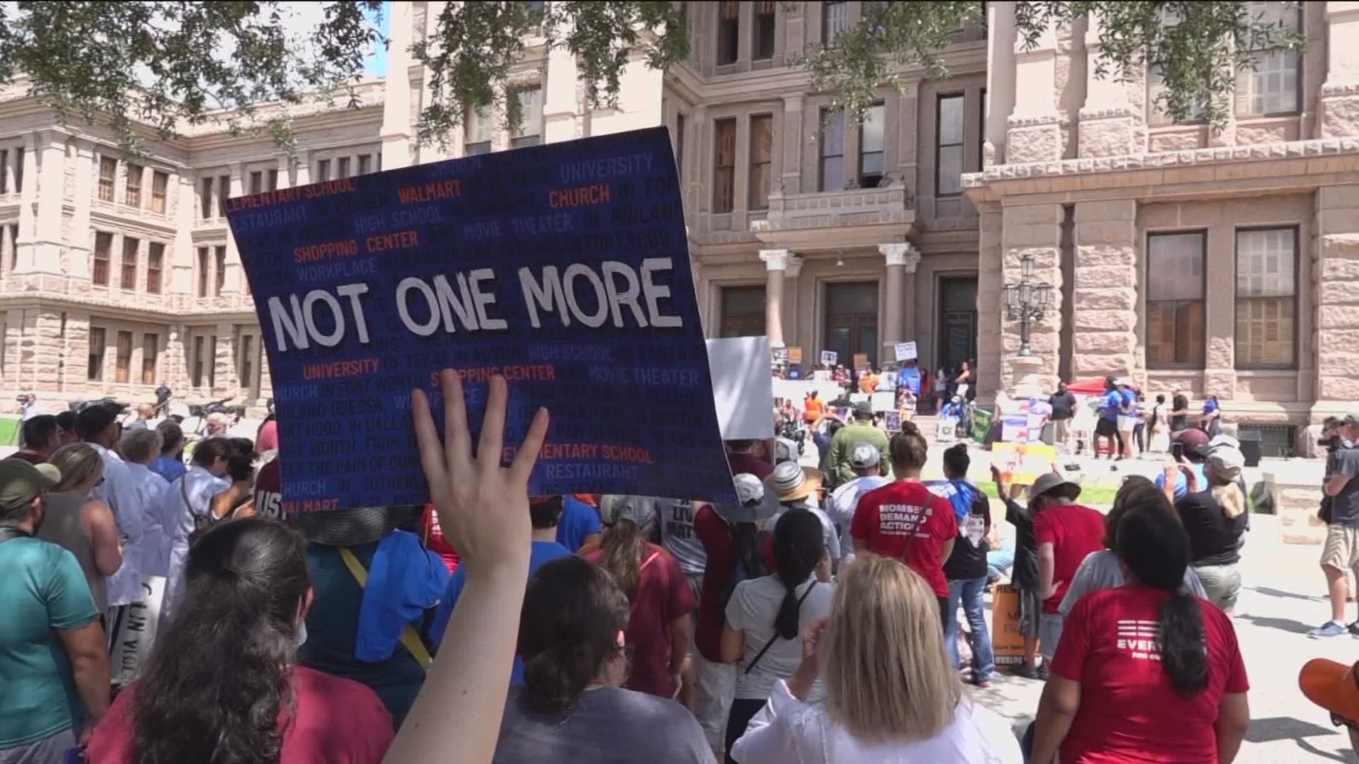 Families of the victims, along with mass shooting survivors and advocates, gathered at the Texas Capitol on Saturday.