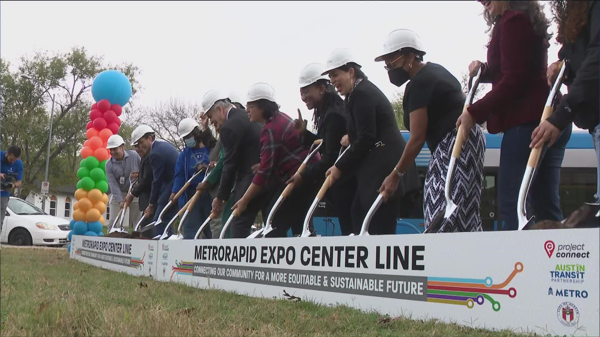 CapMetro broke ground on a new MetroRapid line that will connect East Austin to different parts of town. It's part of Project Connect, a $7 billion transit plan.