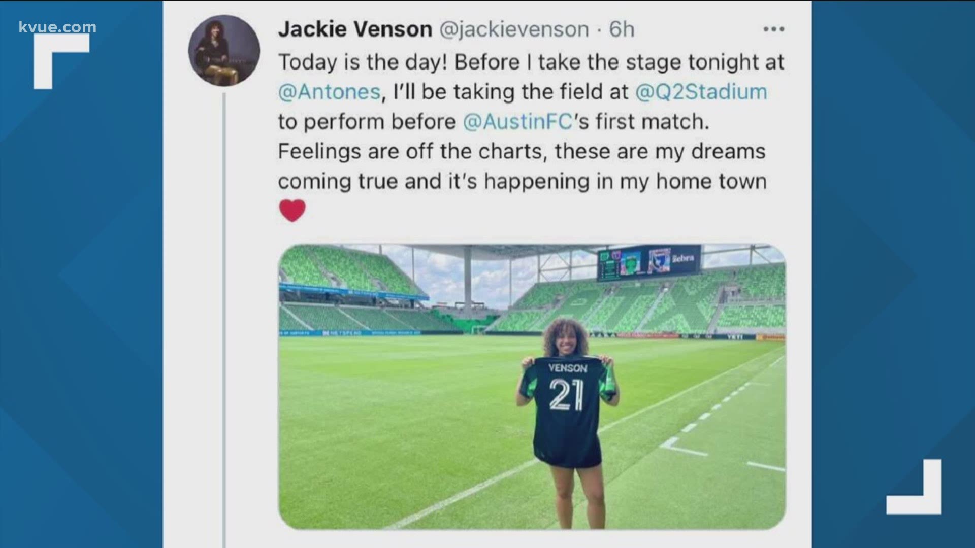 In honor of Juneteenth, Austin native Jackie Venson will be taking the field at Q2 Stadium to sing "Lift Every Voice and Sing."