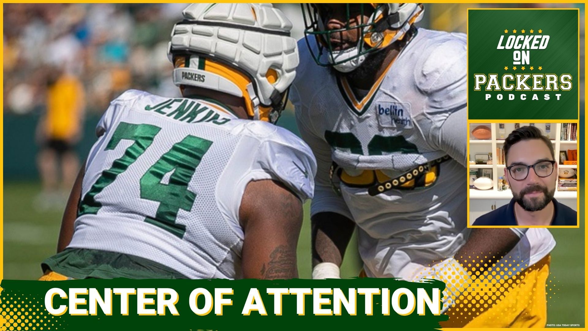 Elgton Jenkins returned to practice for the first day of padded practices in Green Bay, but the Packers' offensive line and Jenkins' future are still unclear.