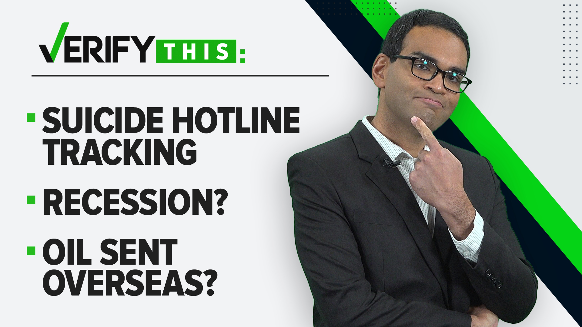 Finding answers to your questions on the recession, suicide hotline tracking, oil sent over overseas, central A/C efficiency and the world's clearest lake.