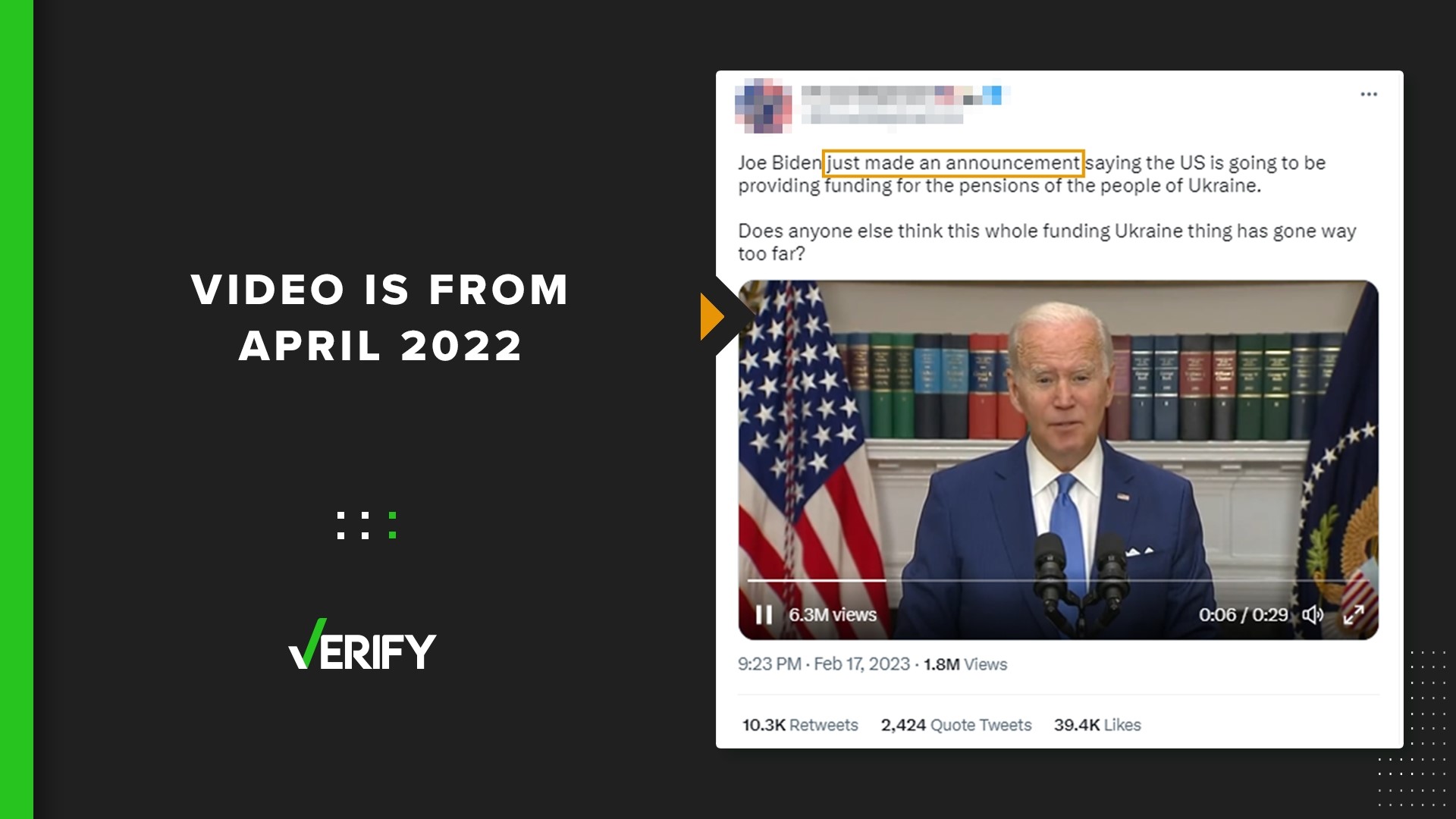 A viral video does show Biden saying some Ukraine aid could be used for pensions. The video is from April 2022, not from Biden’s 2023 trip to Ukraine.