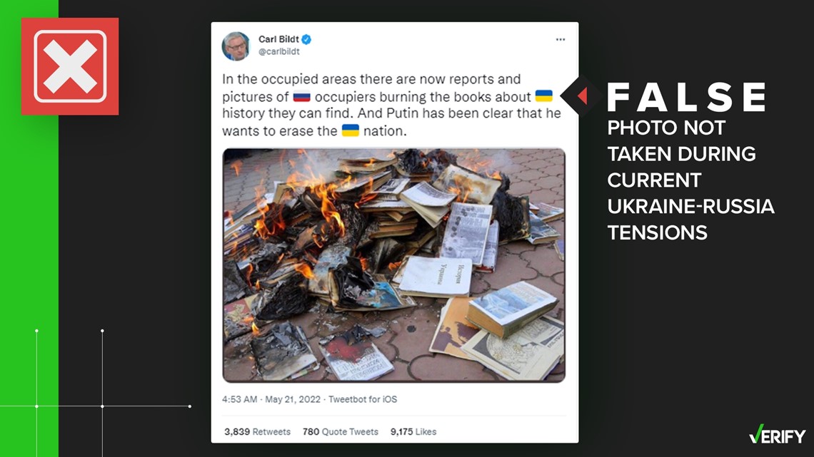 Viral photo of book burning not taken during Ukraine/Russia war