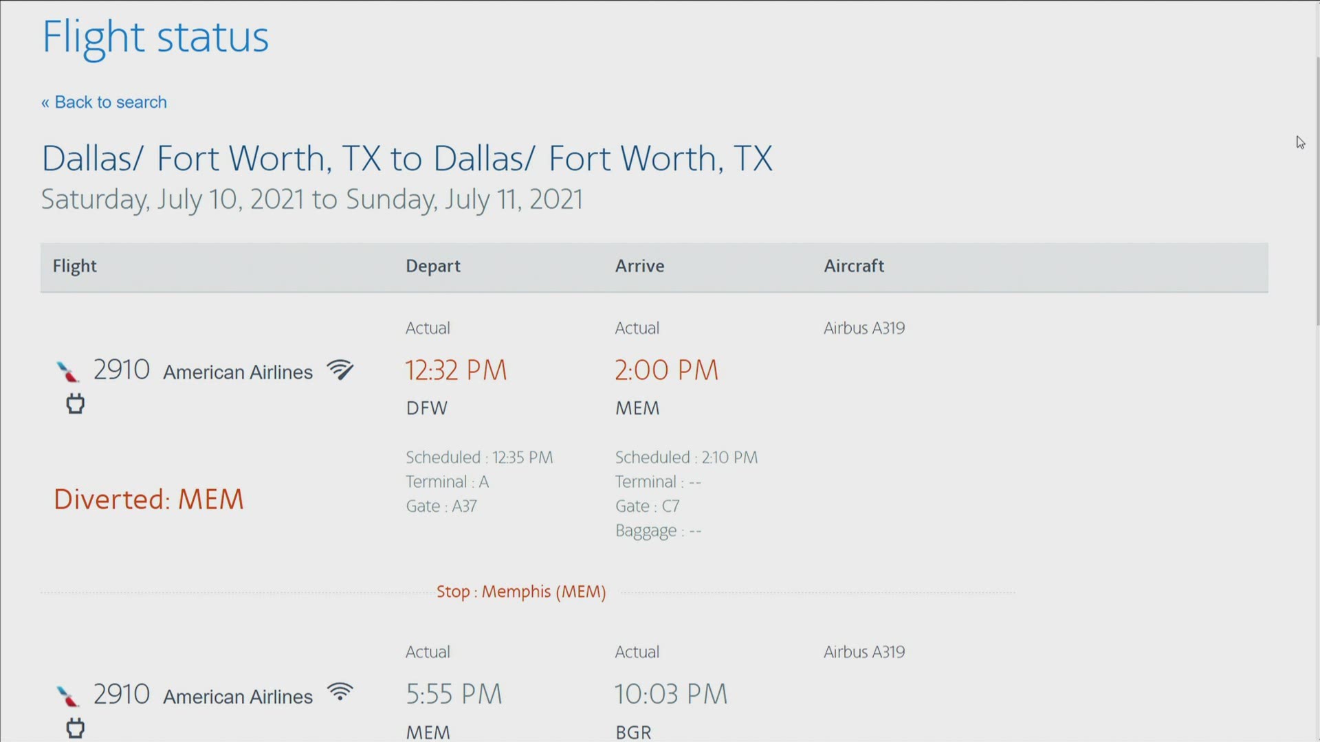An American Airlines flight headed to Bangor was diverted to Memphis, Tennessee, where it landed safely and taxied to the gate under its own power.