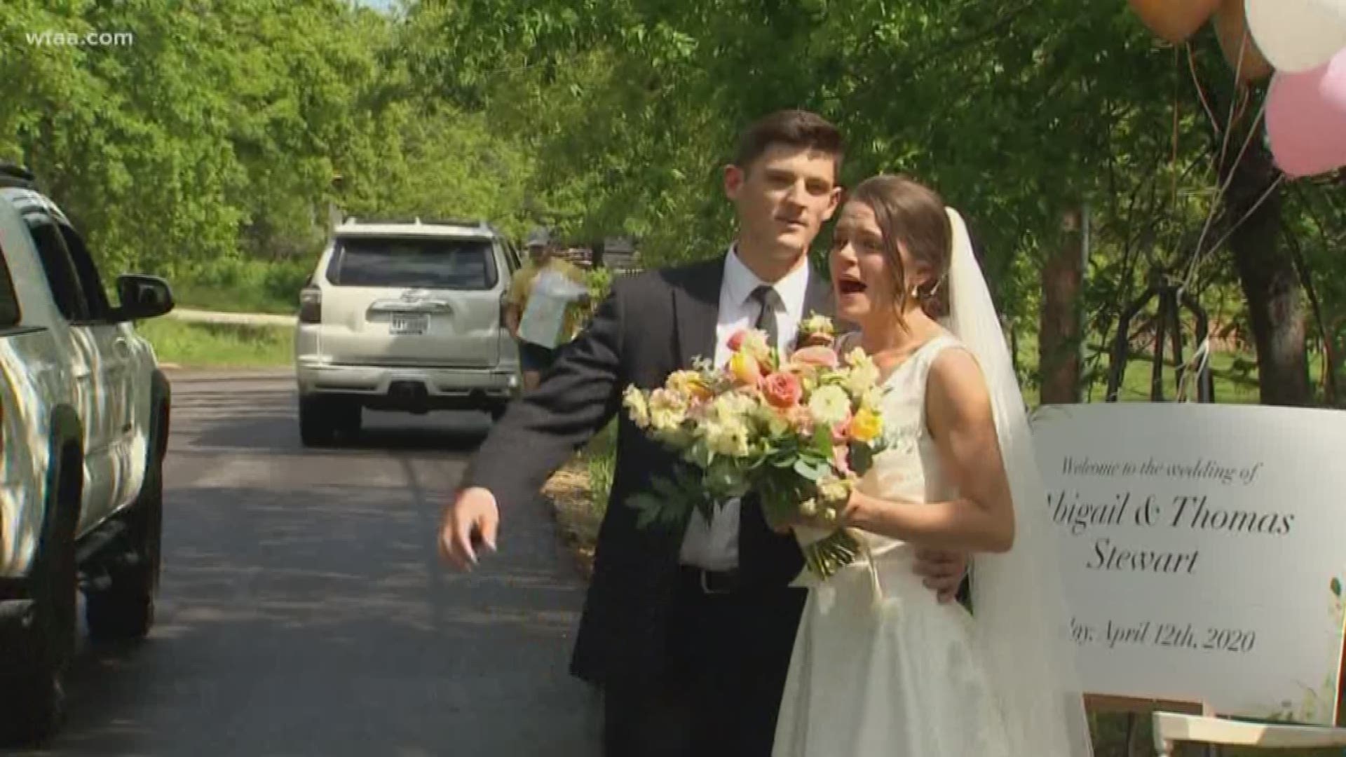The Stewarts had to scrap their dream wedding, but they kept the date, and the guest list at 10. Still, friends and family just couldn't stay away on their big day.