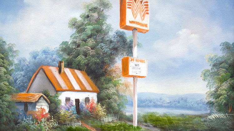 This artist paints iconic Texas establishments into whimsical landscapes and we're all about it