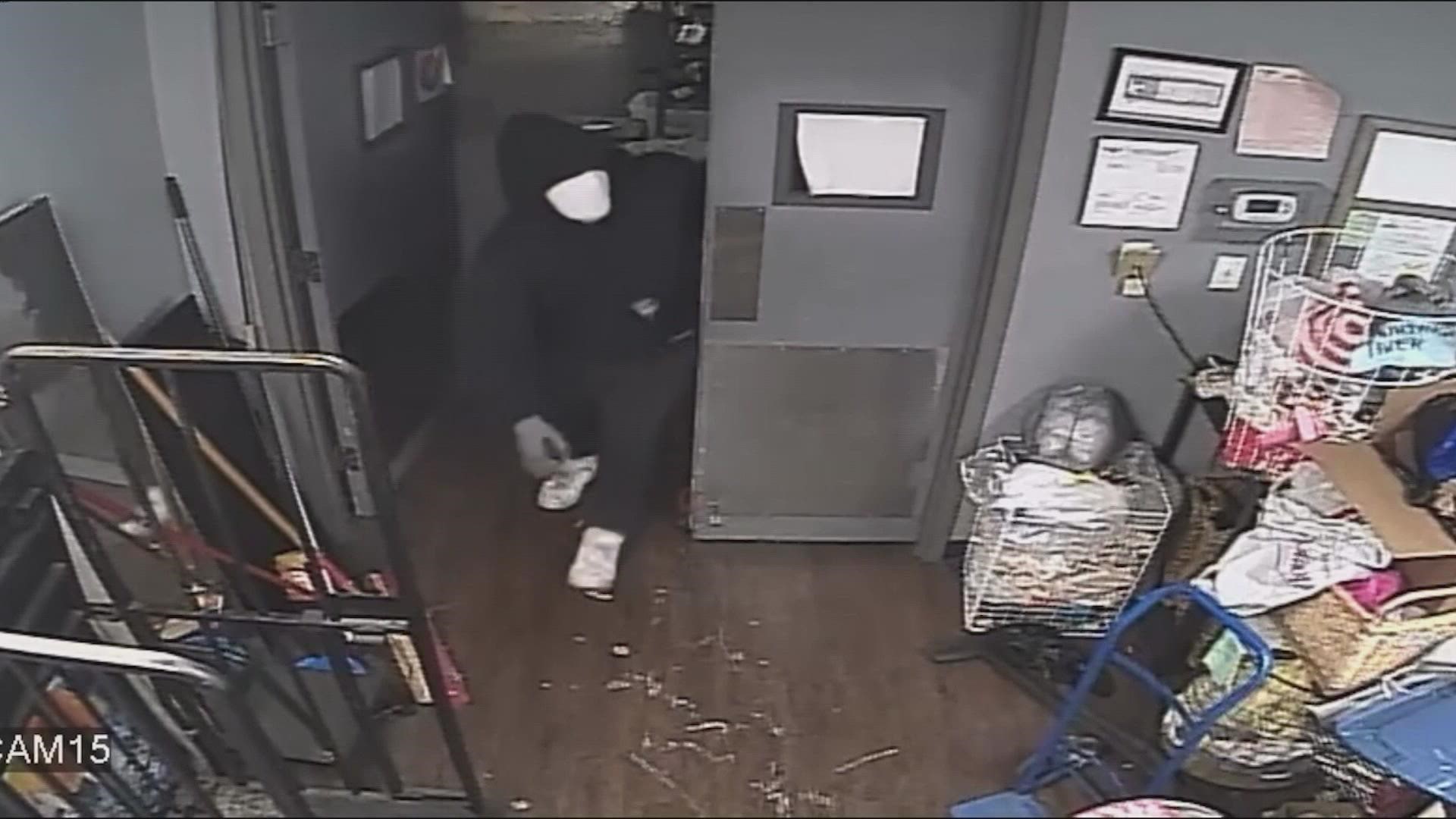 Video shows who broke into the Berry Good Buys Safe Haven on West Berry. Employees hope that despite the thief's mask, someone recognizes the clothing.