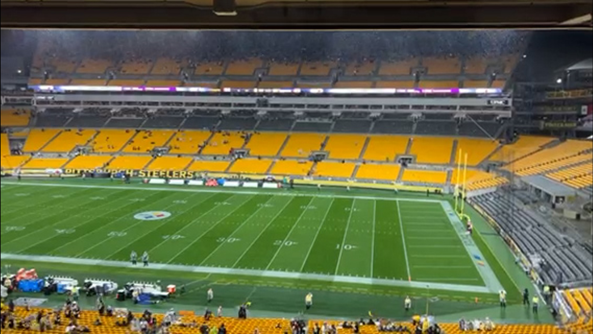 The Cowboys and Steelers game was delayed because of a thunderstorm rolling through the Pittsburgh area.