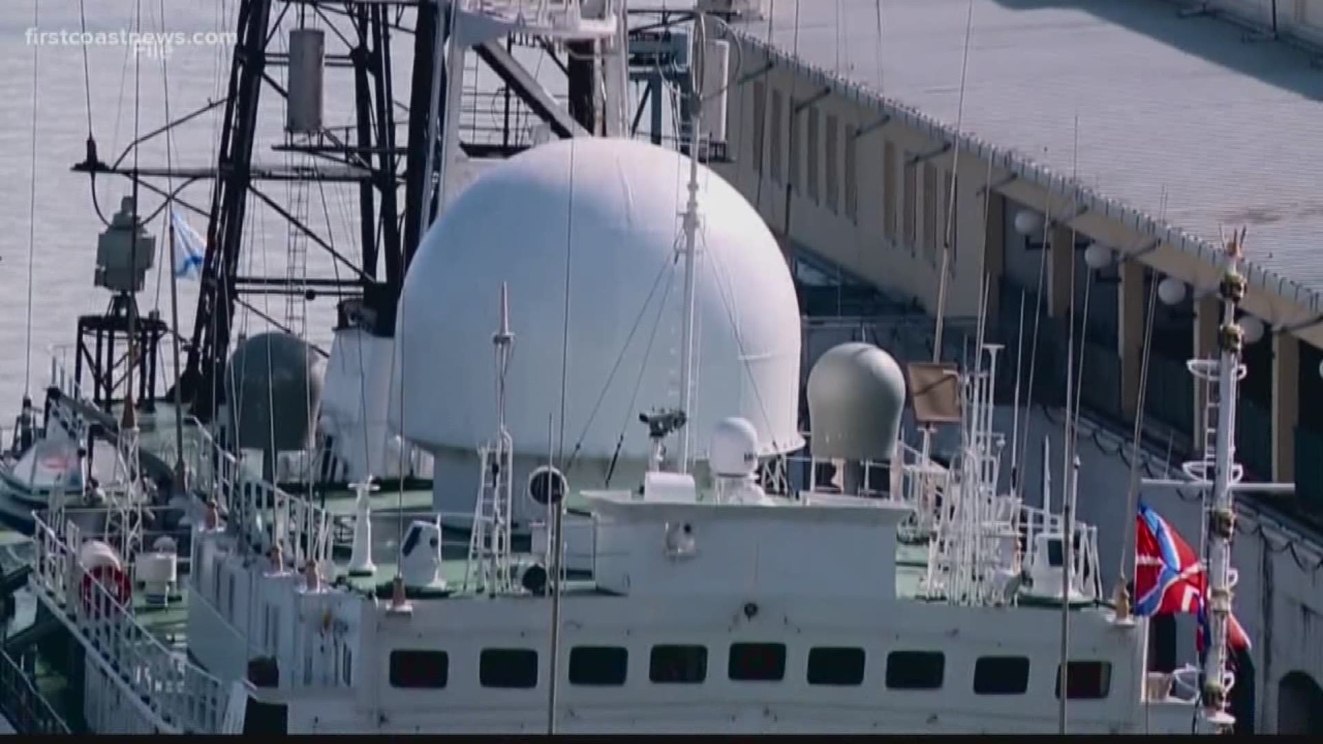 The U.S. Coast Guard said the Russian navy surveillance vessel, Viktor Leonov, was seen sailing without running lights and failed to respond to radio calls.