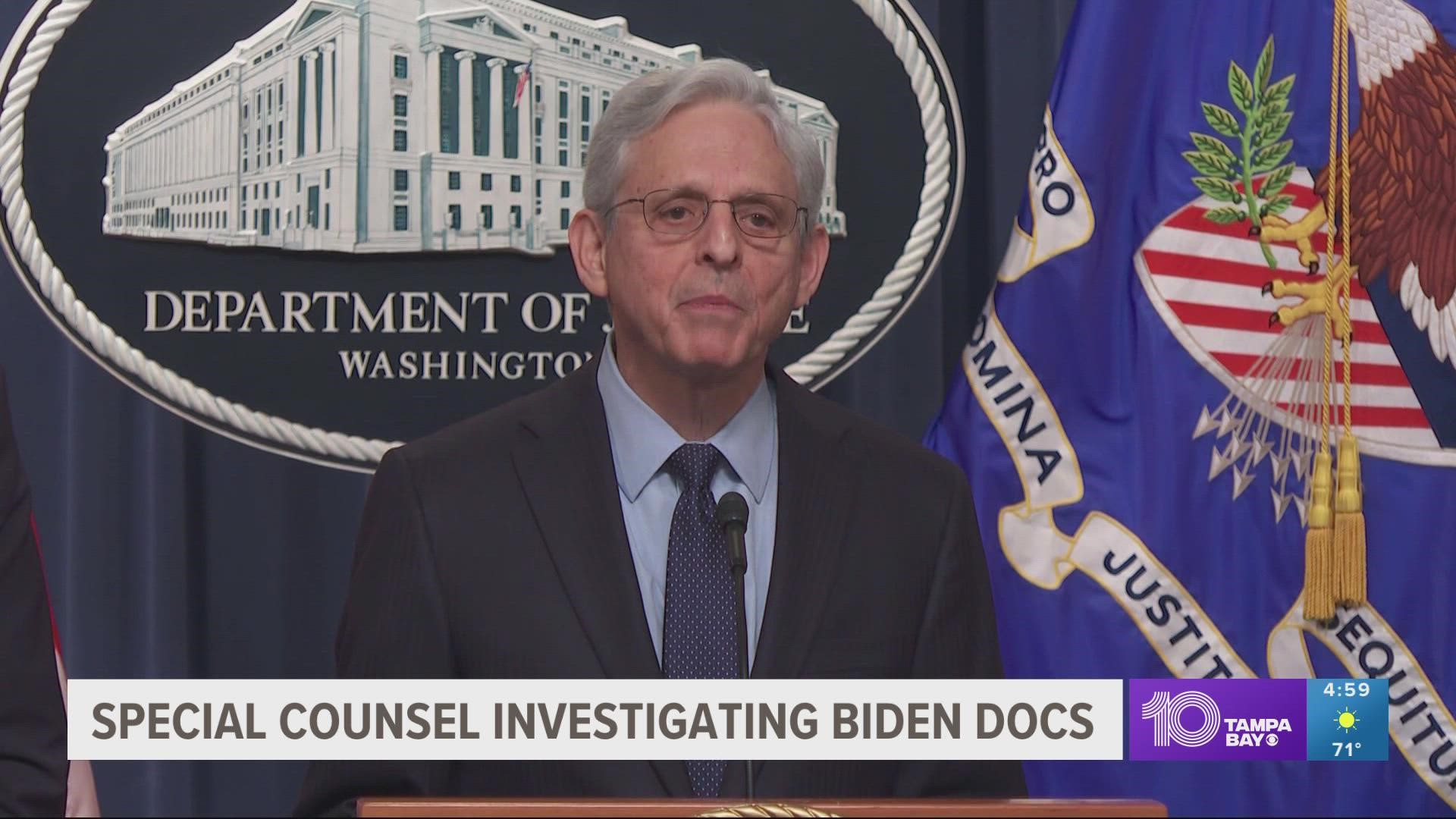 Attorney General Merrick Garland on Thursday appointed a special counsel to investigate the presence of documents with classified markings found at President Biden.