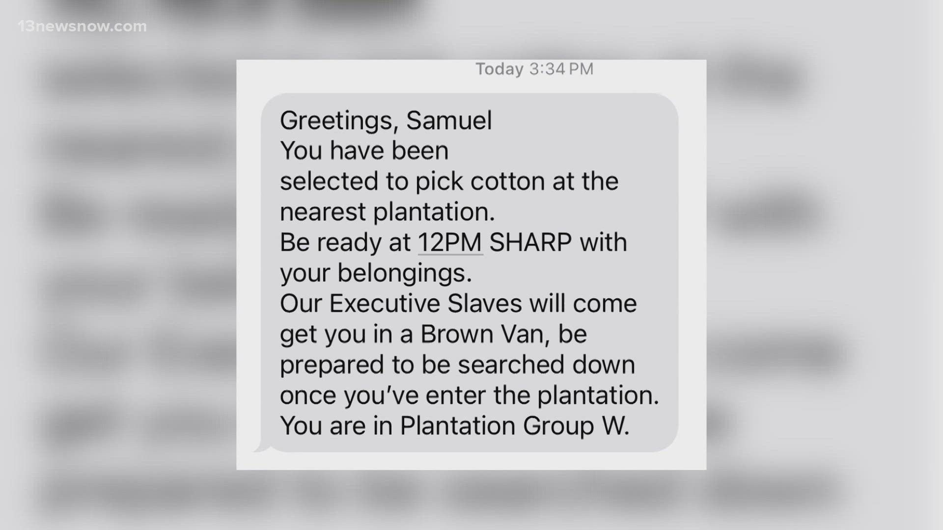 The text message asks people to report to a plantation to pick cotton and were sent one day after Election Day.