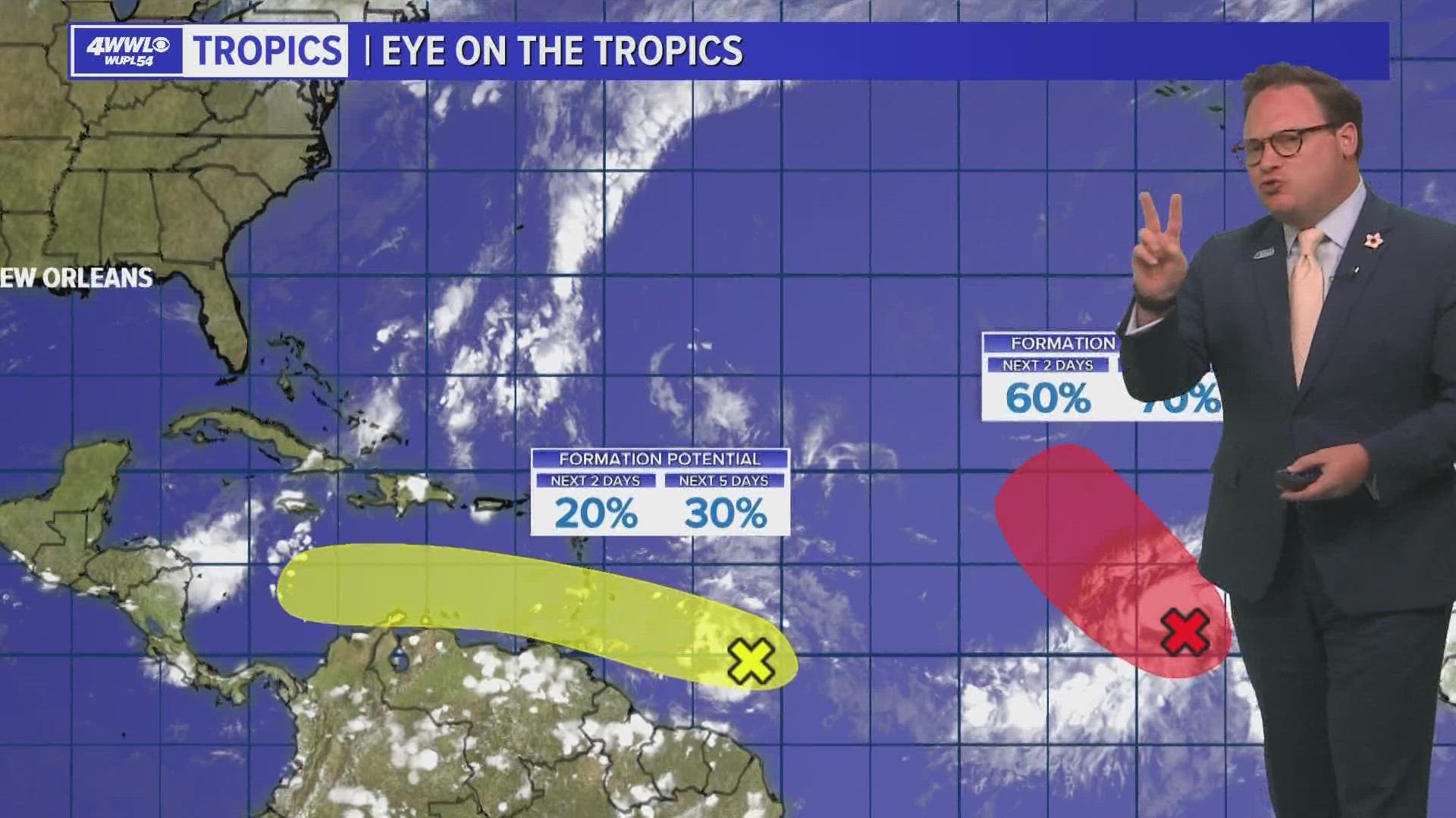 Chief Meteorologist Chris Franklin says two tropical waves being highlighted by the NHC with one potentially heading toward the Caribbean.