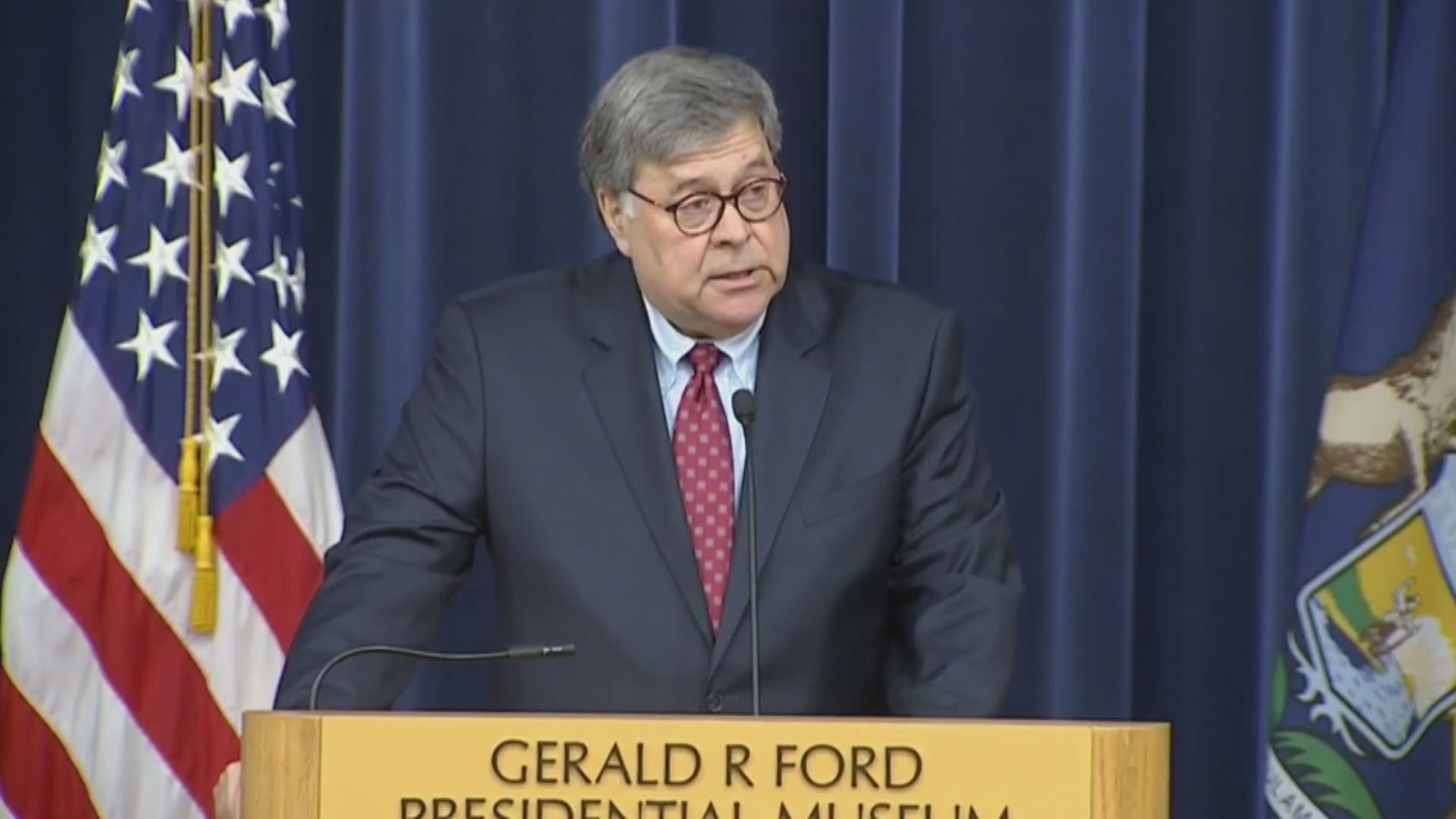 Barr spoke at the Gerald R. Ford Presidential Museum in Grand Rapids Thursday morning.